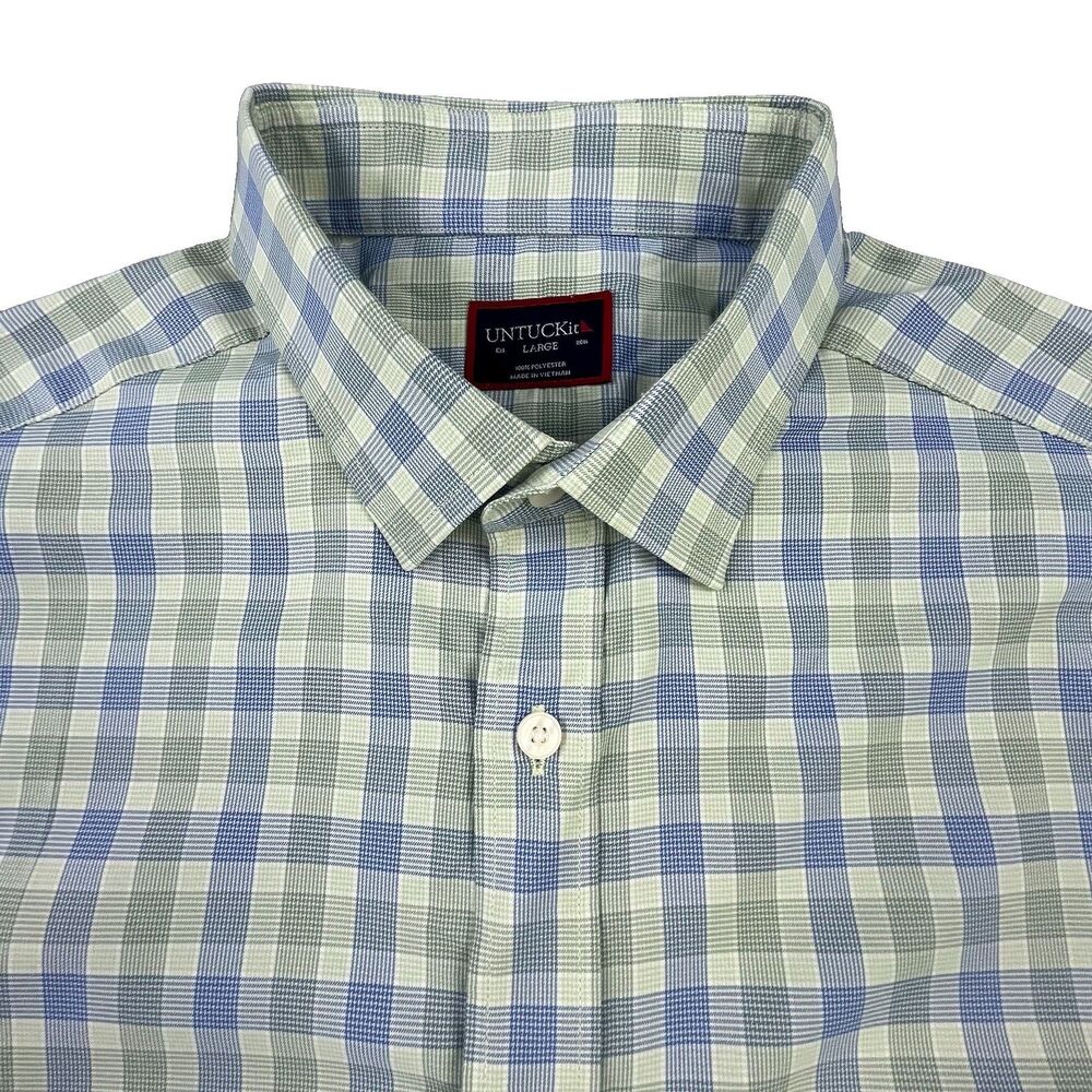 Untuckit Performance Shirt Men L Plaid Regular Fit Stretch Button Up Long Sleeve